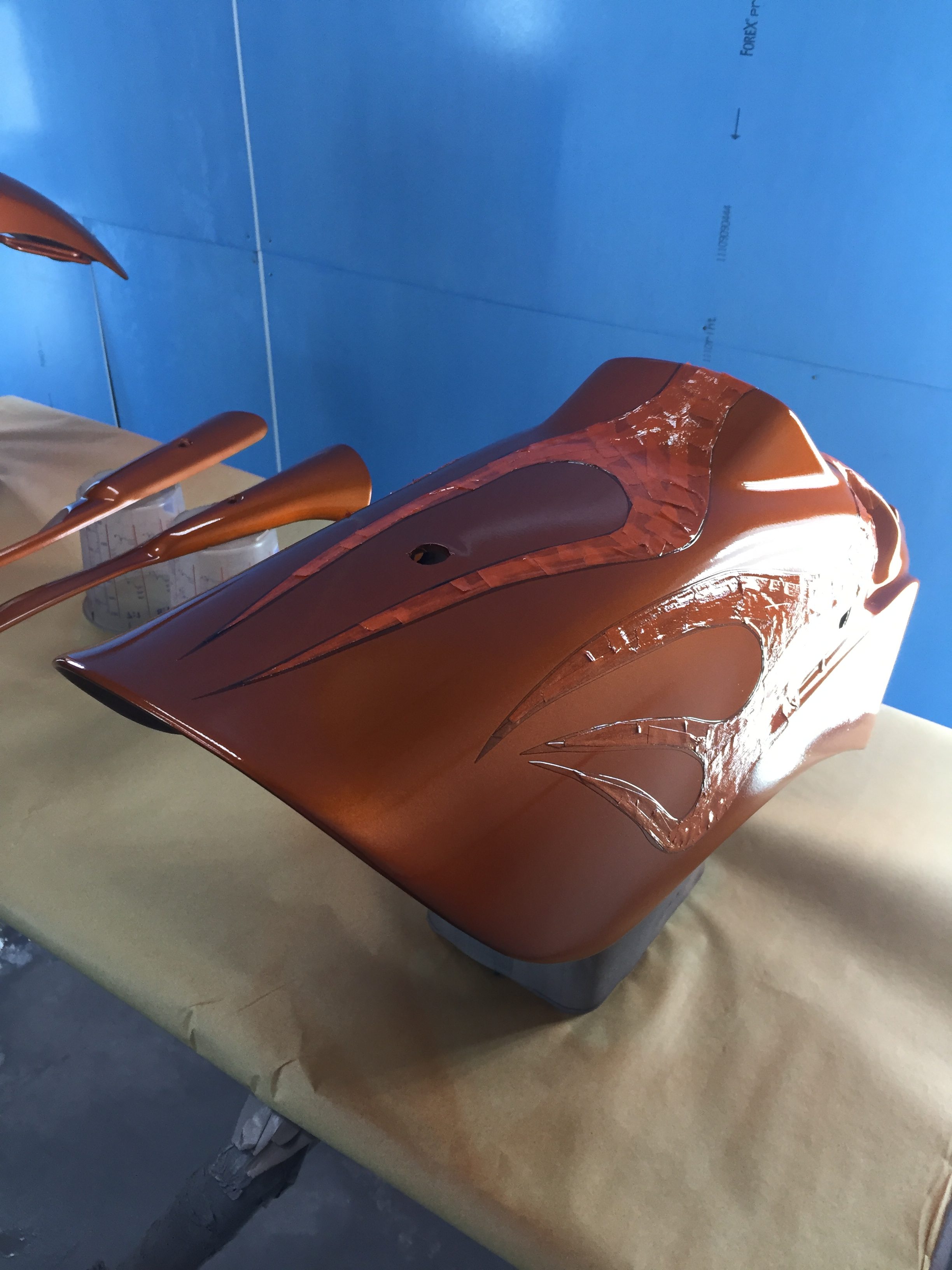 Honda motor custom paint old scool flames candy oranje www.fsb-dip.nl hydrodipping