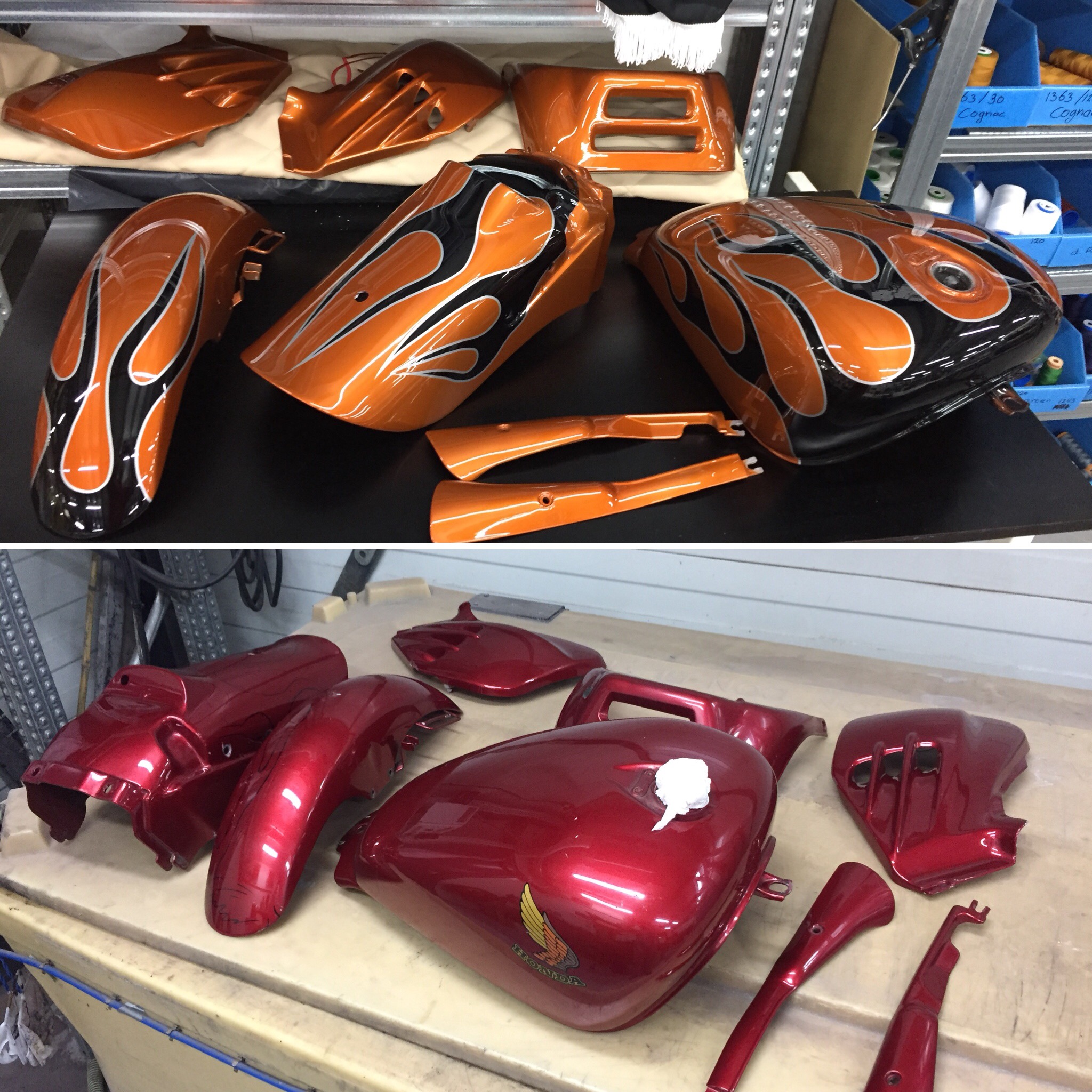 Honda motor custom paint old scool flames candy oranje www.fsb-dip.nl hydrodipping